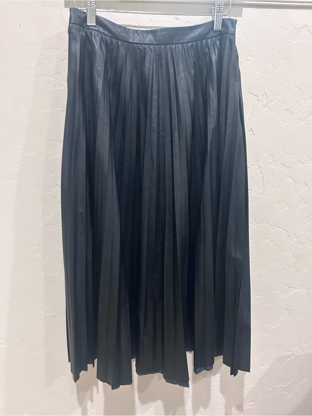 Classic Faux Leather Black Pleated Midi Skirt